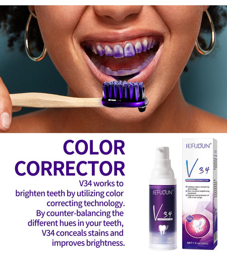V34 Whitening Fresh Breath Brightening Purple Toothpaste Remove Stain