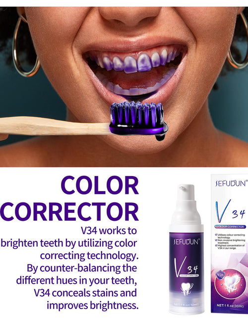 Load image into Gallery viewer, V34 Whitening Fresh Breath Brightening Purple Toothpaste Remove Stain
