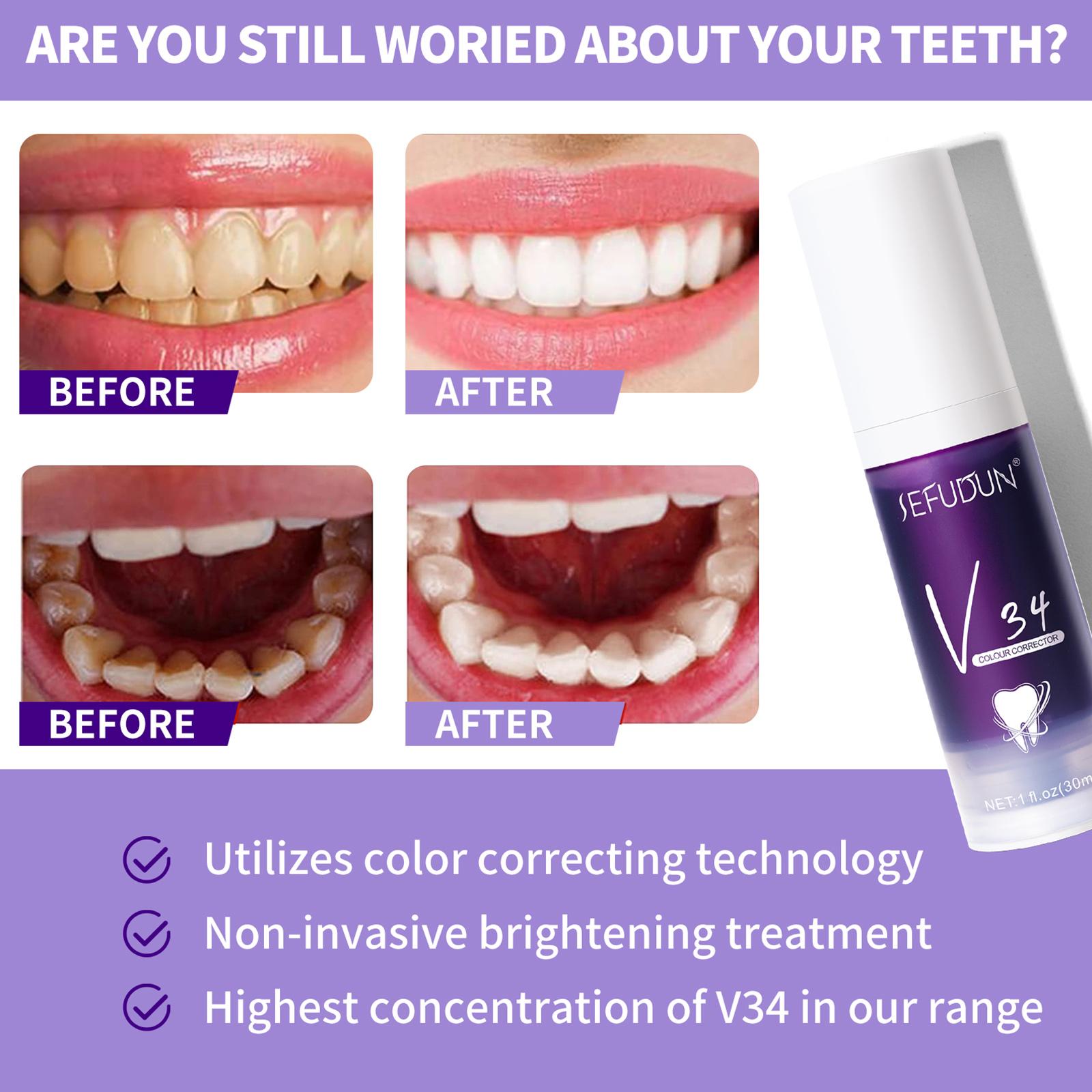 V34 Whitening Fresh Breath Brightening Purple Toothpaste Remove Stain