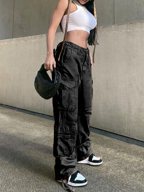 Vintage Cargo Pants  Baggy Jeans Women Fashion 90s Streetwear Pockets