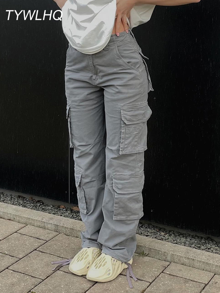 Vintage Cargo Pants  Baggy Jeans Women Fashion 90s Streetwear Pockets