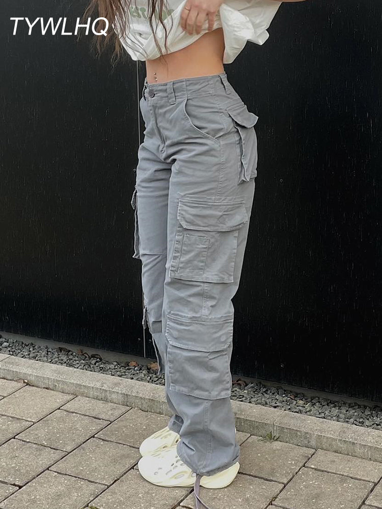 Vintage Cargo Pants  Baggy Jeans Women Fashion 90s Streetwear Pockets