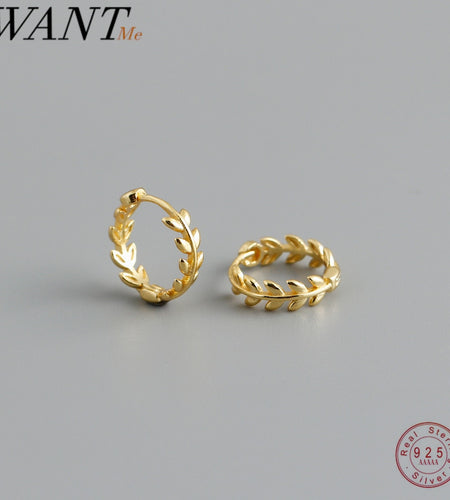 WANTME 925 Sterling Silver Minimalist 18k Gold Plated Leaf Stud