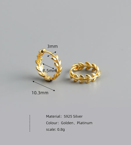 WANTME 925 Sterling Silver Minimalist 18k Gold Plated Leaf Stud