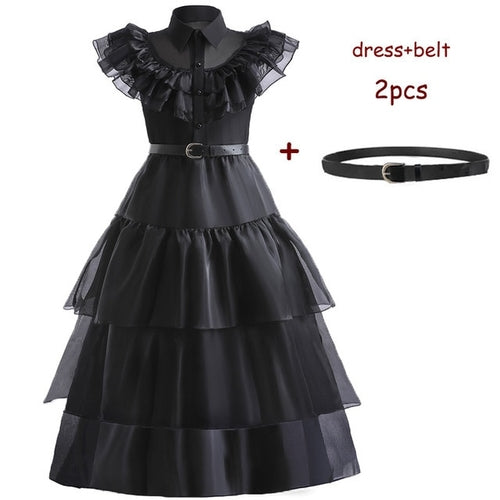 Wednesday Addams Costume Girls For Kids Addam 2023 Vestidos Mesh Party