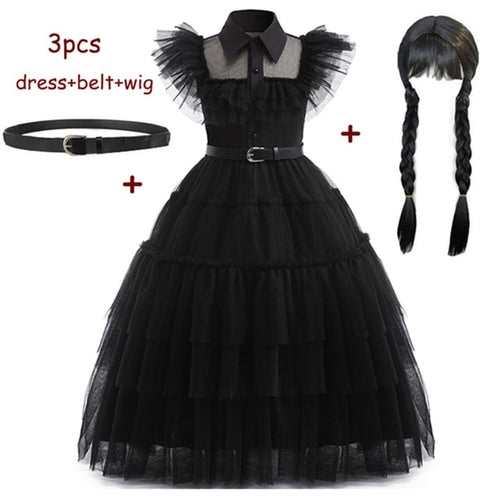 Load image into Gallery viewer, Wednesday Addams Costume Girls For Kids Addam 2023 Vestidos Mesh Party
