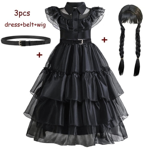 Wednesday Addams Costume Girls For Kids Addam 2023 Vestidos Mesh Party