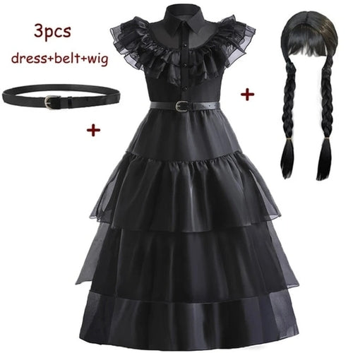 Wednesday Addams Costume Girls For Kids Addam 2023 Vestidos Mesh Party