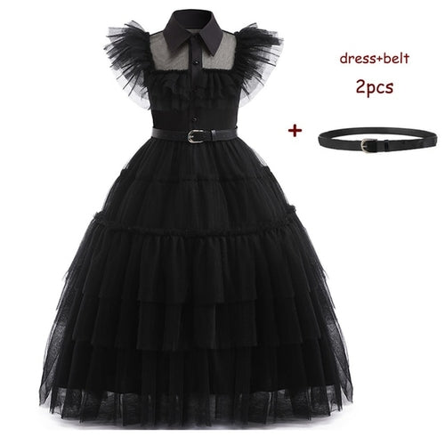 Wednesday Addams Costume Girls For Kids Addam 2023 Vestidos Mesh Party