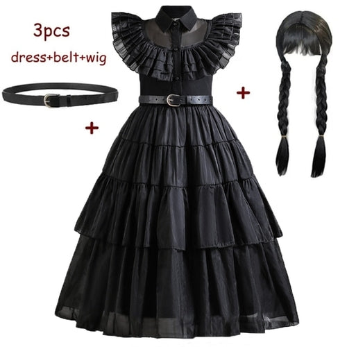 Wednesday Addams Costume Girls For Kids Addam 2023 Vestidos Mesh Party