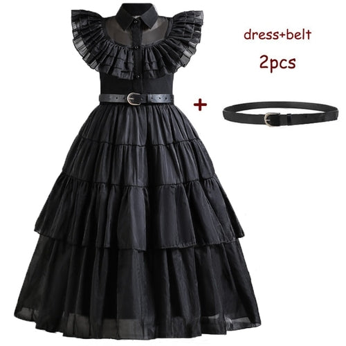 Wednesday Addams Costume Girls For Kids Addam 2023 Vestidos Mesh Party