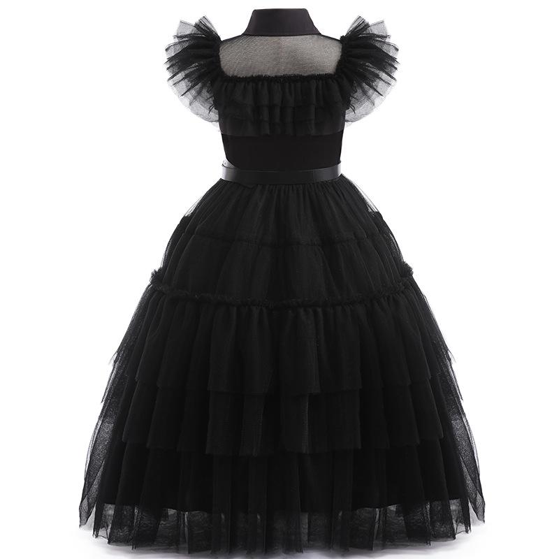 Wednesday Addams Costume Girls For Kids Addam 2023 Vestidos Mesh Party