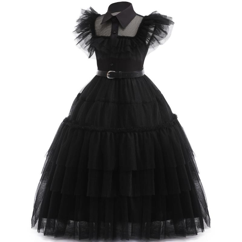 Wednesday Addams Costume Girls For Kids Addam 2023 Vestidos Mesh Party