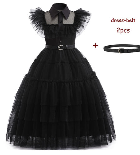 Wednesday Addams Costume Girls For Kids Addam 2023 Vestidos Mesh Party