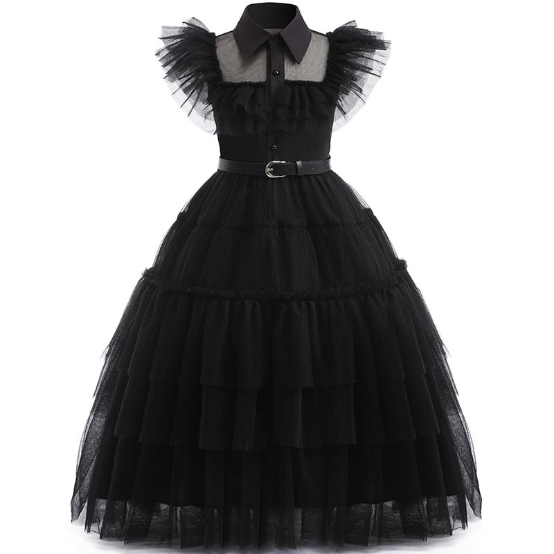 Wednesday Addams Costume Girls For Kids Addam 2023 Vestidos Mesh Party