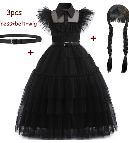 Wednesday Addams Costume Girls For Kids Addam 2023 Vestidos Mesh Party