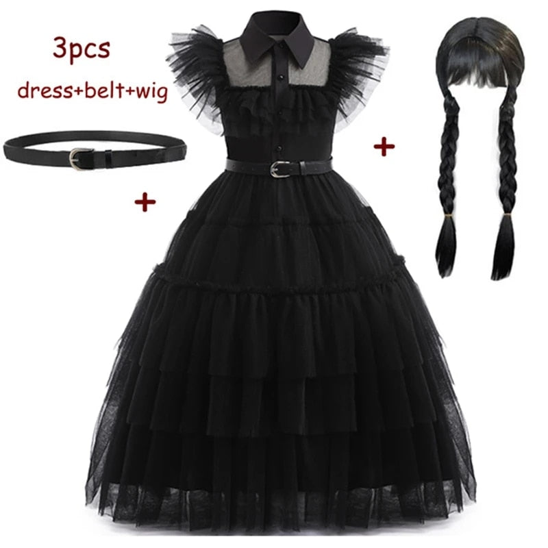 Wednesday Addams Costume Girls For Kids Addam 2023 Vestidos Mesh Party