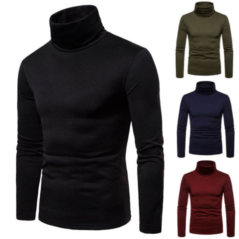 Winter Autumn Men's Sweaters Knitted Pullover Turtleneck Long Sleeve