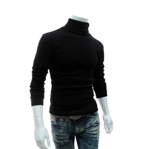 Winter Mens Turtleneck Sweaters Black Pullovers Clothing For Man