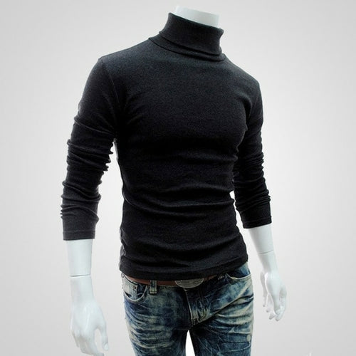 Winter Mens Turtleneck Sweaters Black Pullovers Clothing For Man