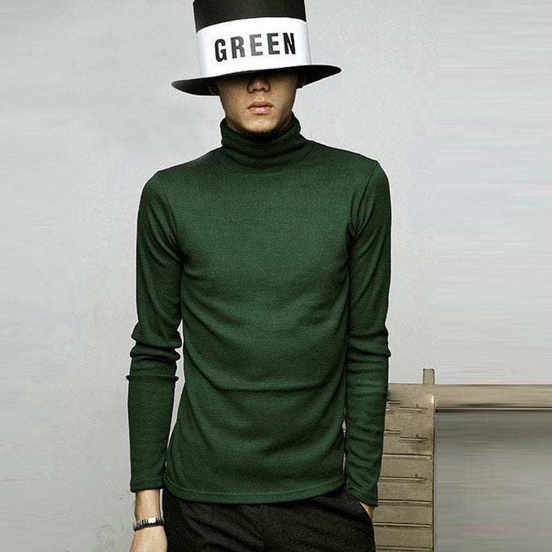 Winter Mens Turtleneck Sweaters Black Pullovers Clothing For Man