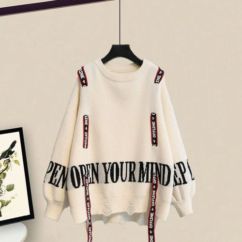 Load image into Gallery viewer, Winter New Ribbon Knitting Sweater Pullover Casual Overalls Two piece
