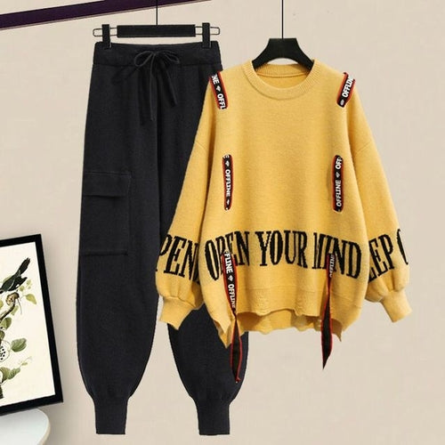 Load image into Gallery viewer, Winter New Ribbon Knitting Sweater Pullover Casual Overalls Two piece
