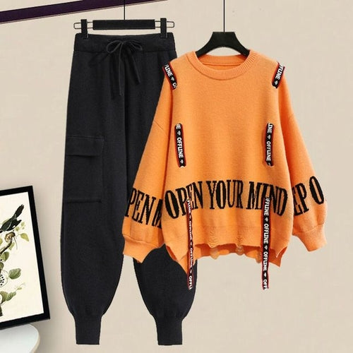 Load image into Gallery viewer, Winter New Ribbon Knitting Sweater Pullover Casual Overalls Two piece
