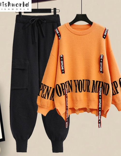 Load image into Gallery viewer, Winter New Ribbon Knitting Sweater Pullover Casual Overalls Two piece
