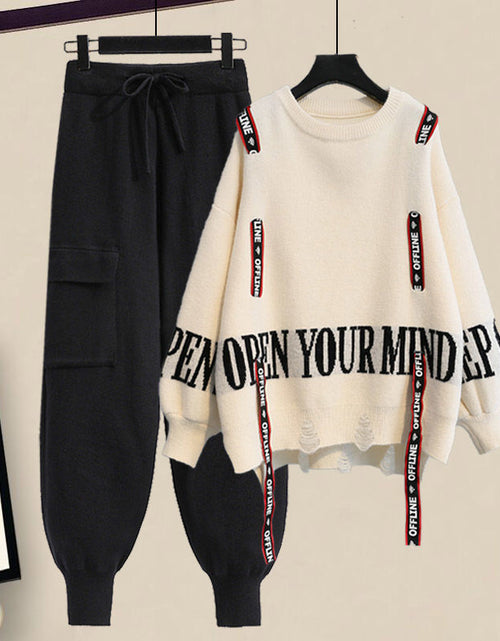 Load image into Gallery viewer, Winter New Ribbon Knitting Sweater Pullover Casual Overalls Two piece
