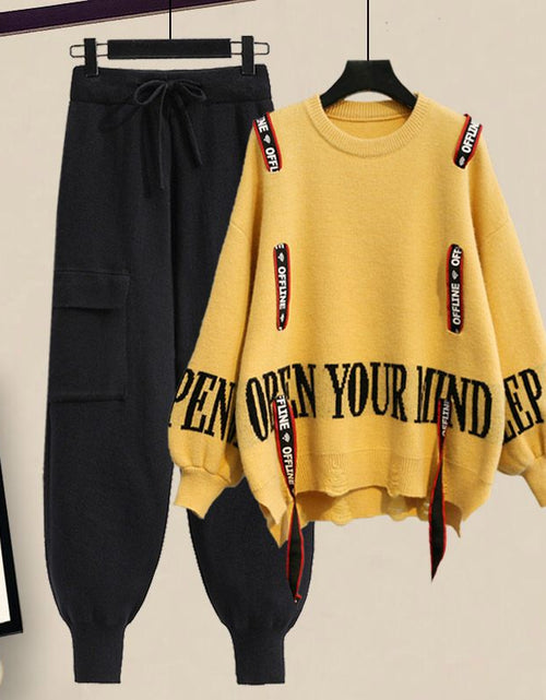 Load image into Gallery viewer, Winter New Ribbon Knitting Sweater Pullover Casual Overalls Two piece
