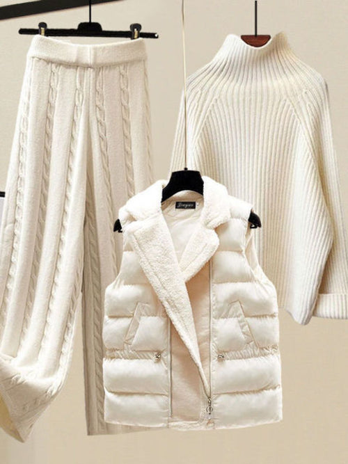 Winter Warm 3 Piece Sets Womens Outfits Office Ladies Turtleneck