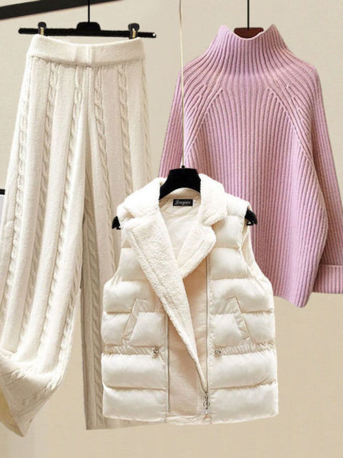 Winter Warm 3 Piece Sets Womens Outfits Office Ladies Turtleneck