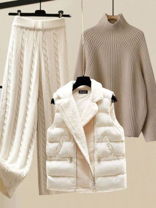 Winter Warm 3 Piece Sets Womens Outfits Office Ladies Turtleneck