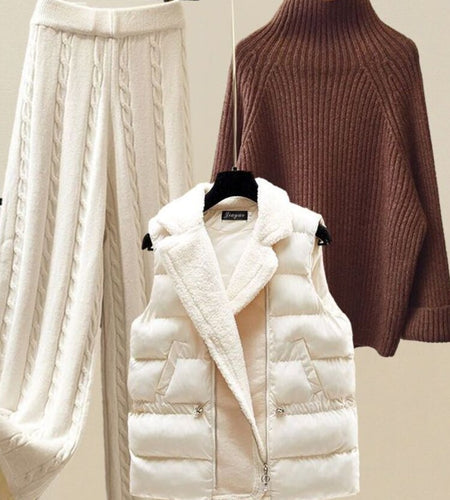 Winter Warm 3 Piece Sets Womens Outfits Office Ladies Turtleneck