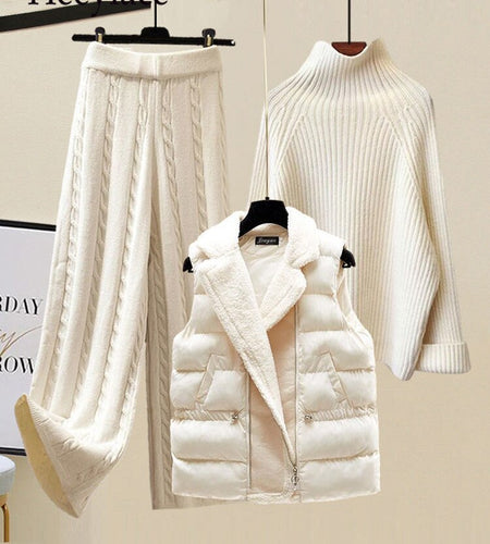 Winter Warm 3 Piece Sets Womens Outfits Office Ladies Turtleneck