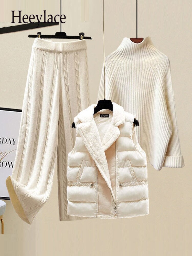 Winter Warm 3 Piece Sets Womens Outfits Office Ladies Turtleneck