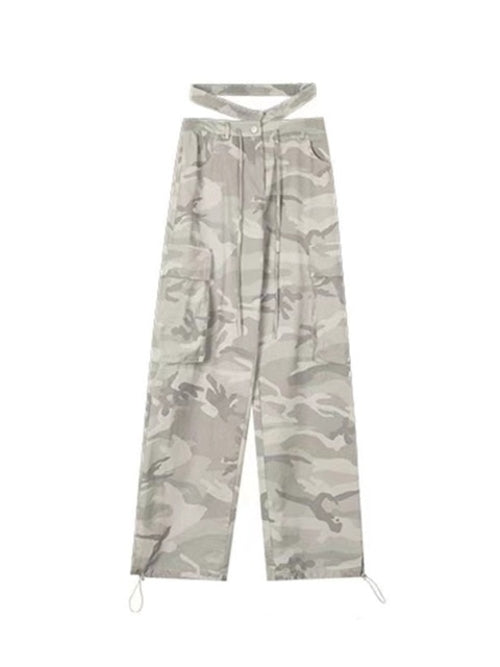 Women Casual Gray Camouflage Cargo Pants Y2k Spring Autumn 2023 Mid