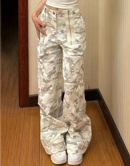 Load image into Gallery viewer, Women Casual Gray Camouflage Cargo Pants Y2k Spring Autumn 2023 Mid
