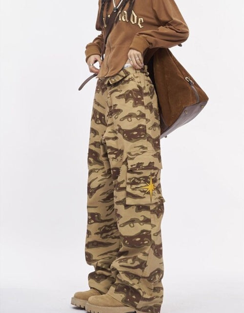 Load image into Gallery viewer, Women Casual Gray Camouflage Cargo Pants Y2k Spring Autumn 2023 Mid
