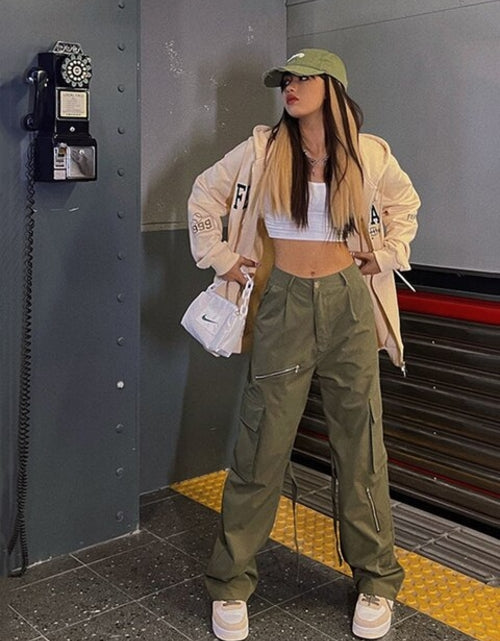 Load image into Gallery viewer, Women Casual Gray Camouflage Cargo Pants Y2k Spring Autumn 2023 Mid
