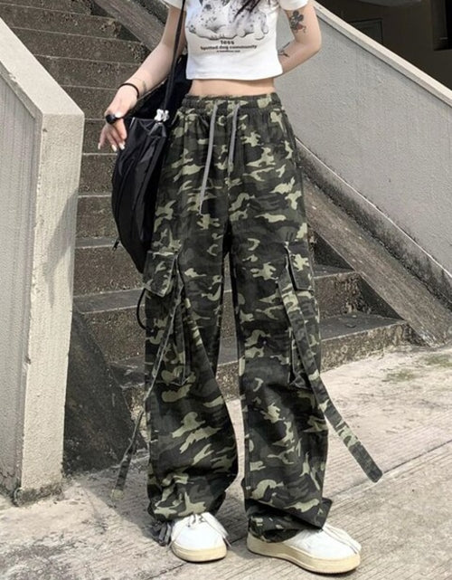 Load image into Gallery viewer, Women Casual Gray Camouflage Cargo Pants Y2k Spring Autumn 2023 Mid
