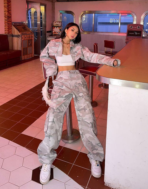 Load image into Gallery viewer, Women Casual Gray Camouflage Cargo Pants Y2k Spring Autumn 2023 Mid
