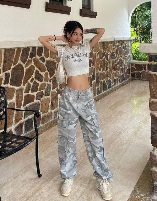 Load image into Gallery viewer, Women Casual Gray Camouflage Cargo Pants Y2k Spring Autumn 2023 Mid
