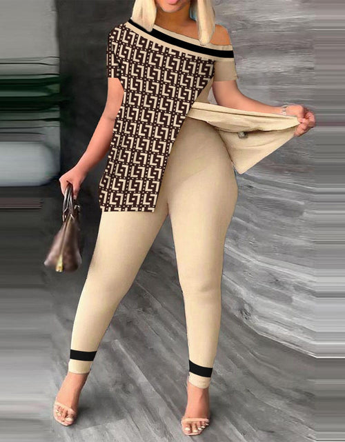 Load image into Gallery viewer, Off Shoulder Short Sleeve Split T-Shirt Top and Leggings Slim Pants
