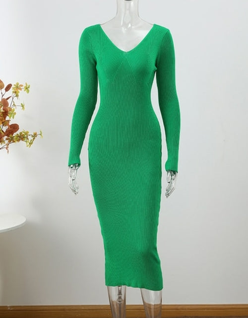 Load image into Gallery viewer, Women Knitted Long Dress Autumn Winter 2022 Elegant Pleated A line
