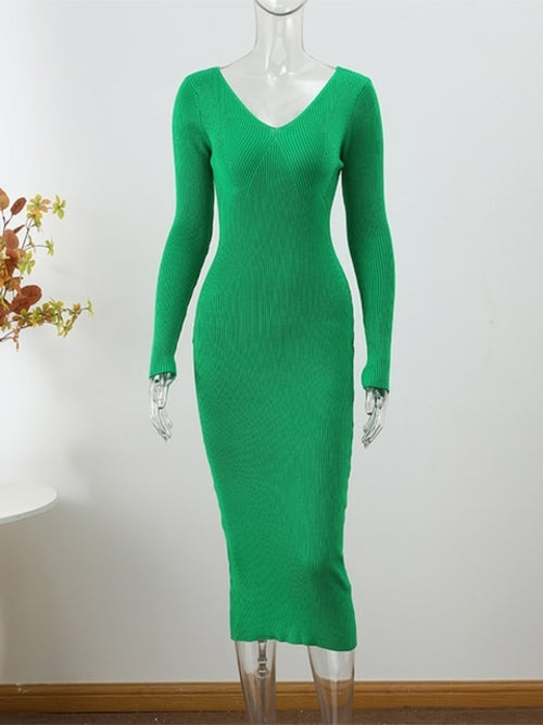 Women Knitted Long Dress Autumn Winter 2022 Elegant Pleated A line