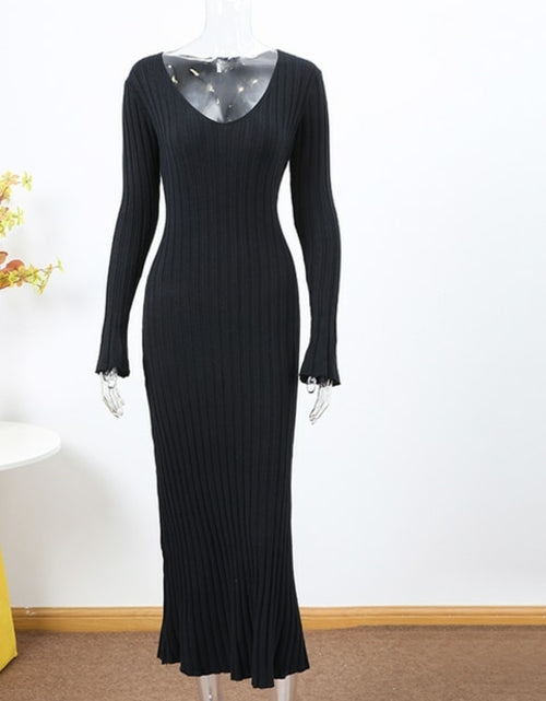 Load image into Gallery viewer, Women Knitted Long Dress Autumn Winter 2022 Elegant Pleated A line
