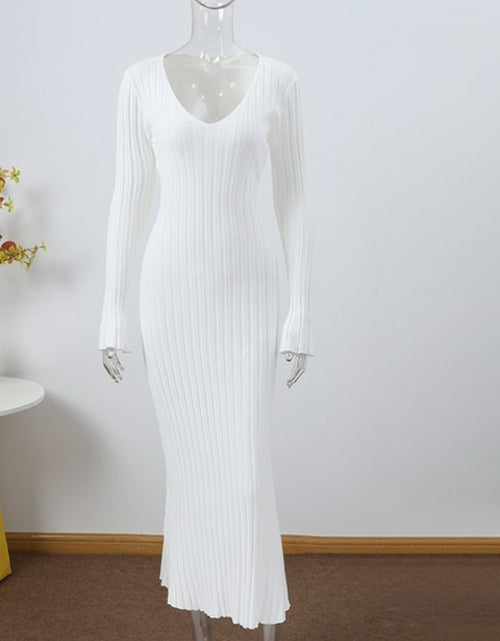 Load image into Gallery viewer, Women Knitted Long Dress Autumn Winter 2022 Elegant Pleated A line
