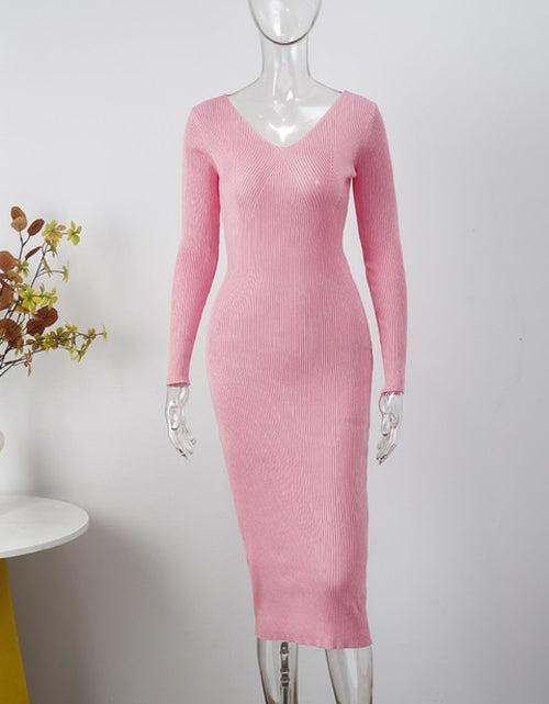 Load image into Gallery viewer, Women Knitted Long Dress Autumn Winter 2022 Elegant Pleated A line
